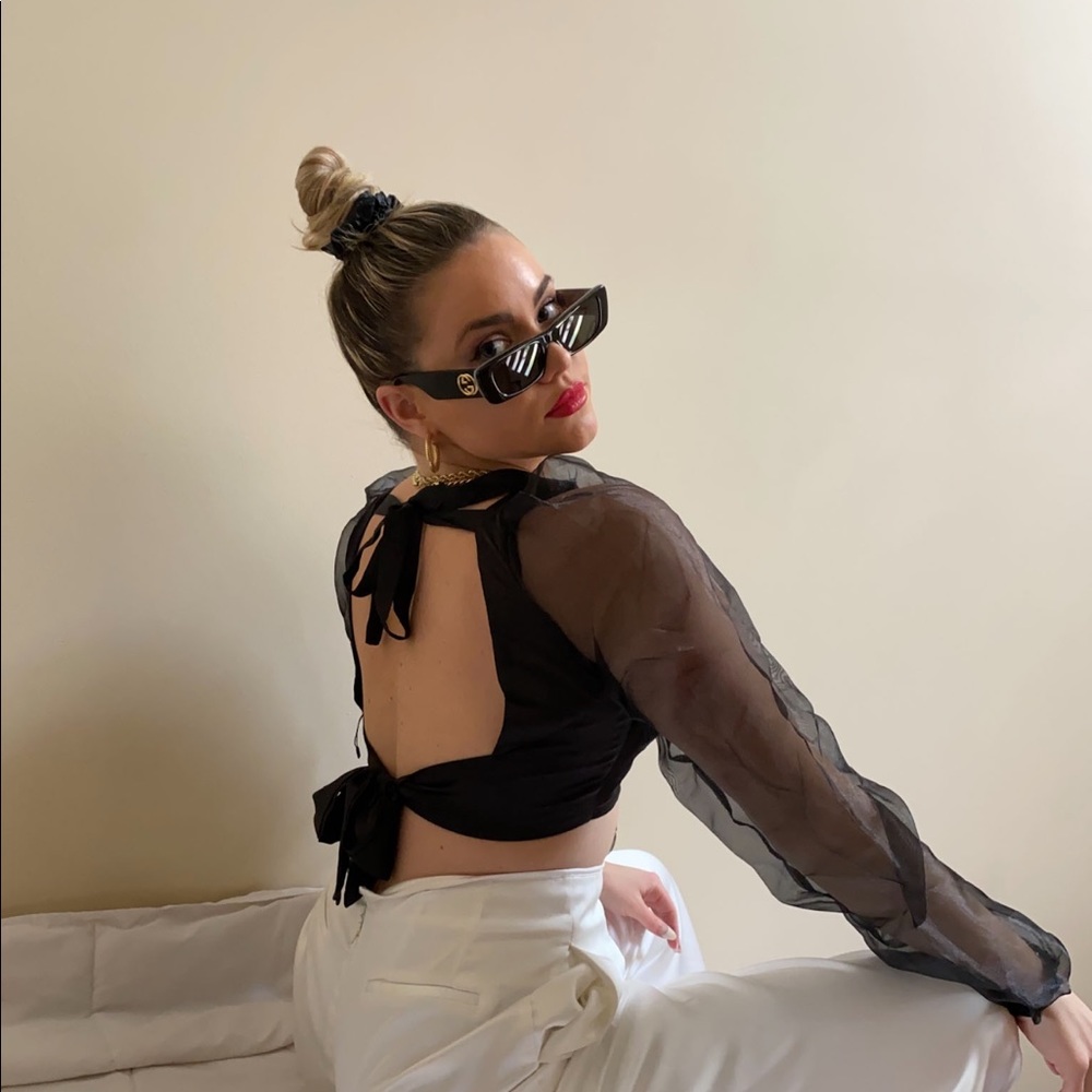 Sheer sleeve crop top- worn once for this picture